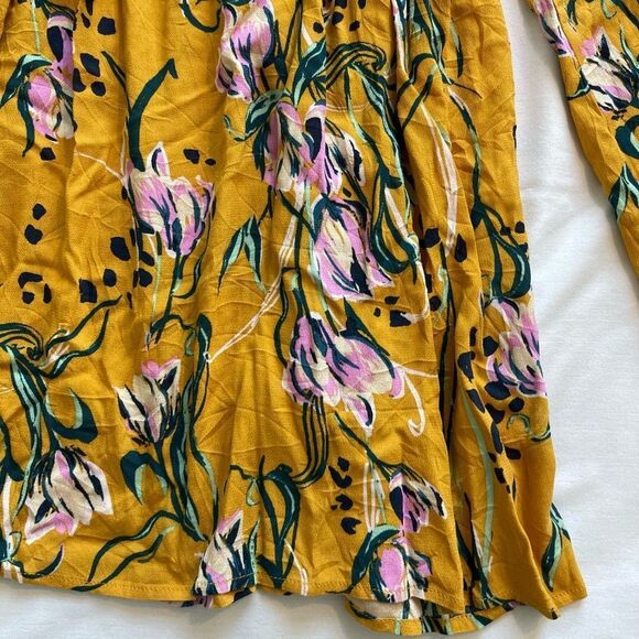 Free People Women's Bella Golden Yellow Floral Tunic V Neck Mini Dress Size XS - Picture 6 of 7